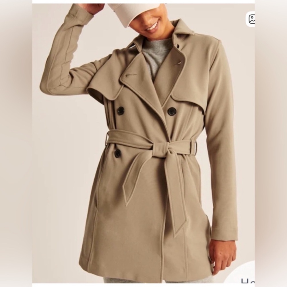 Abercrombie & Fitch Drapey Trench Coat Women's S Tan Khaki Double Breasted Chic - Picture 13 of 13